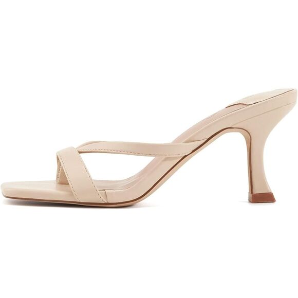 Kitten Heels Square Open Toe Thong Slides Backless Shoes, SZ 8, 11H-145S004 - Picture 2 of 2